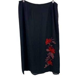 Vintage Valerie Stevens Silk Black Red Maxi Skirt Sz L Dark Fairy Whimsigoth